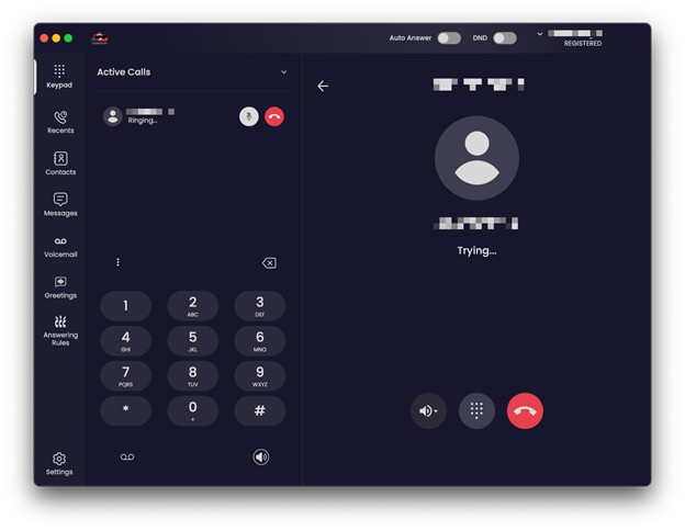 CloudieConnect keypad with an outgoing call in progress