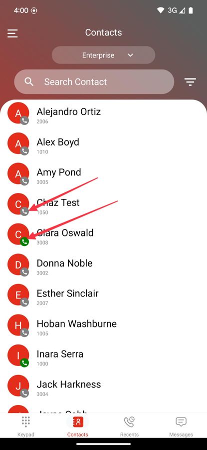 CloudieConnect favorites list with colored status dots
