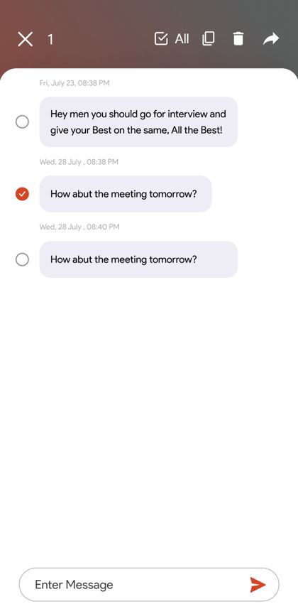 CloudieConnect message with copy, delete and forward icons at the top