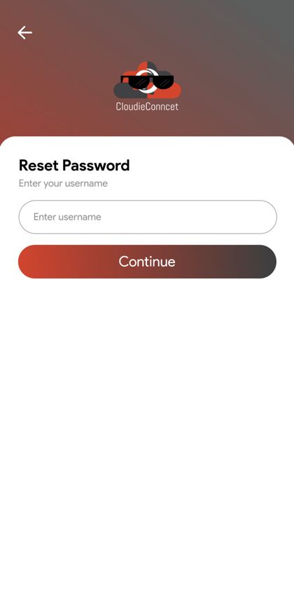 CloudieConnect reset password screen